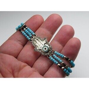 Eye & Hand Spiritual Blue Multi Strands Beads Bracelet Hand Made
